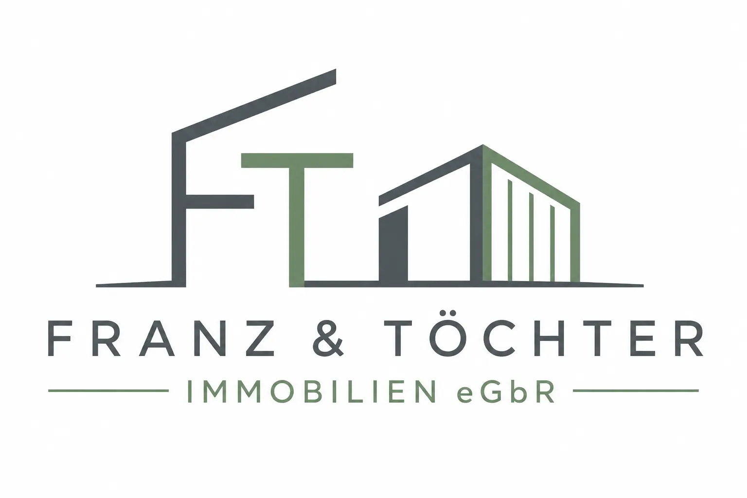 Logo von Franz & Tochter Immobilien eGbR mit stilisierter Hauslinie in Grau und Grün sowie dem Schriftzug darunter.
